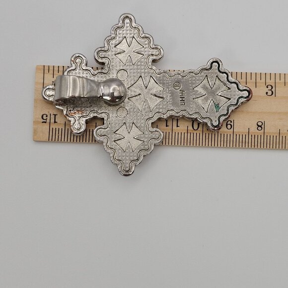 Cross Pendant Rhinestone Western Orange Leather Silver Tone 2.75" Faith Cowgirl - Picture 13 of 14